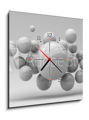 Obraz s hodinami 1D - 50 x 50 cm F_F285452318 - Flying spheres on a white background. 3d rendering. Illustration for advertising. - Létající koule na bílém pozadí. 3D vykreslování Ilustrace pro reklamu.