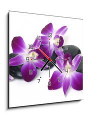 Obraz s hodinami   Spa essentials orchid with pyramid of stones, 50 x 50 cm