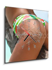 Obraz s hodinami 1D - 50 x 50 cm F_F286853872 - Outdoor Closeup of Fit buttocks. Fitness woman on a palm tree. Sexy Ass over exotic beach. Sporty concept. Summertime vacation.