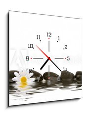Obraz s hodinami 1D - 50 x 50 cm F_F2881748 - spa stones and daisy