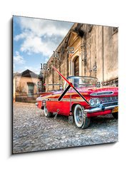 Obraz s hodinami 1D - 50 x 50 cm F_F28895632 - Red Chevrolet