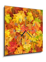 Obraz s hodinami 1D - 50 x 50 cm F_F295252486 - Maple leaves Autumn red yellow green floral background banner