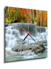 Obraz s hodinami 1D - 50 x 50 cm F_F296784817 - Colorful majestic waterfall in national park forest during autumn, panorama - Image