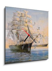 Obraz s hodinami   Sailing ships in bay, oil painting on canvas, 50 x 50 cm