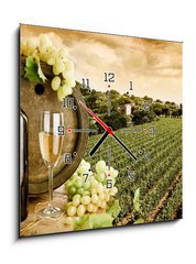Obraz s hodinami 1D - 50 x 50 cm F_F29883743 - Wine and vineyard in vintage style - Víno a vinice ve vinobraní