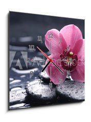 Obraz s hodinami 1D - 50 x 50 cm F_F30028314 - still life with pebble and macro of orchid with water drops