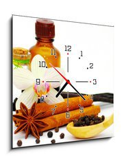 Obraz s hodinami   Cinnamon, vanilla bean and star anise, 50 x 50 cm