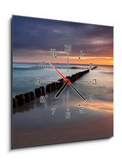 Obraz s hodinami 1D - 50 x 50 cm F_F30334255 - Beautiful sunrise at baltic beach in Poland - Hel