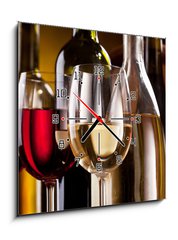 Obraz s hodinami 1D - 50 x 50 cm F_F30457146 - Still life with wine glasses - Zti s sklenicemi na vno