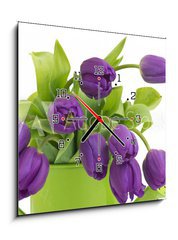 Obraz s hodinami   bunch of violet tulips, 50 x 50 cm