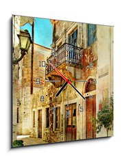 Obraz s hodinami 1D - 50 x 50 cm F_F31434138 - pictorial old streets of Greece - obrazové staré ulice Řecka