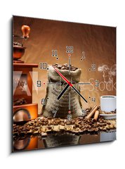 Obraz s hodinami 1D - 50 x 50 cm F_F31588388 - coffee accessories on mat