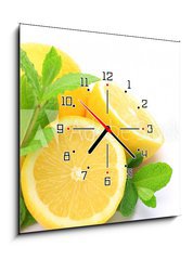 Obraz s hodinami 1D - 50 x 50 cm F_F31769768 - lemon and mint - citron a mta