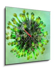 Obraz s hodinami 1D - 50 x 50 cm F_F318368939 - Coronavirus 2019-ncov flu infection 3D medical illustration. Microscopic view of floating China pathogen respiratory influenza virus cells. Dangerous asian ncov corona virus, pandemic risk background
