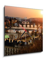 Obraz s hodinami 1D - 50 x 50 cm F_F31857385 - Panoramic view on Charles bridge and sunset Prague lights.