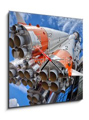 Obraz s hodinami 1D - 50 x 50 cm F_F31858849 - Russian space transport rocket - Ruská kosmická doprava raketa