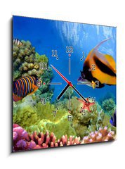 Obraz s hodinami 1D - 50 x 50 cm F_F31880549 - Marine life on the coral reef