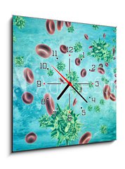 Obraz s hodinami 1D - 50 x 50 cm F_F319192851 - Human blood cells and virus. 3d rendering