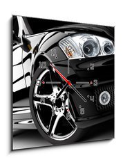 Obraz s hodinami   Black car, 50 x 50 cm