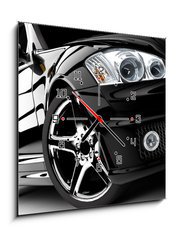 Obraz s hodinami 1D - 50 x 50 cm F_F32017541 - Black car
