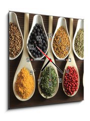 Obraz s hodinami 1D - 50 x 50 cm F_F32042389 - Spices and herbs - Koření a byliny