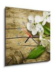 Obraz s hodinami 1D - 50 x 50 cm F_F32219787 - Spring Blossom over wooden background