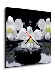 Obraz s hodinami 1D - 50 x 50 cm F_F32251402 - Spa Still life with beautiful white orchid on therapy stones