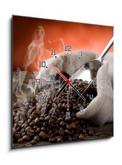Obraz s hodinami 1D - 50 x 50 cm F_F32281314 - hot roasted coffee beans