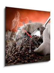 Obraz s hodinami 1D - 50 x 50 cm F_F32281314 - hot roasted coffee beans