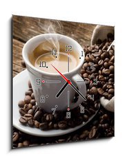 Obraz s hodinami 1D - 50 x 50 cm F_F32282345 - hot  coffee - caffe fumante