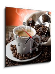 Obraz s hodinami   hot coffee  caffe fumante, 50 x 50 cm