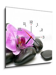 Obraz s hodinami 1D - 50 x 50 cm F_F32282499 - Pink orchid and zen Stones on a white background - Rov orchidej a zen kameny na blm pozad