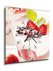 Obraz s hodinami 1D - 50 x 50 cm F_F32314746 - Dessert mit Erdbeeren