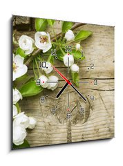 Obraz s hodinami 1D - 50 x 50 cm F_F32351313 - Spring Blossom over wooden background