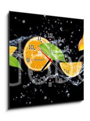 Obraz s hodinami 1D - 50 x 50 cm F_F326799222 -  panorama of fruits in water on a black background