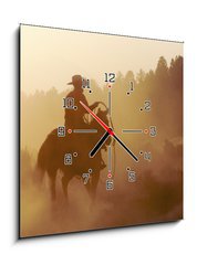 Obraz s hodinami 1D - 50 x 50 cm F_F3270800 - cowboy in the desert