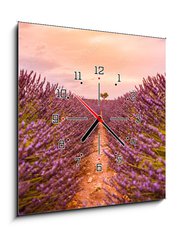 Obraz s hodinami 1D - 50 x 50 cm F_F328521401 - Dramatic sunset landscape. Tree in lavender field at sunset in Provence, France