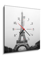 Obraz s hodinami 1D - 50 x 50 cm F_F32918405 - Eiffel tower under snow - Eiffelova věž pod sněhem