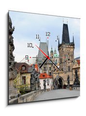 Obraz s hodinami   walk over the Charles Bridge in Prague, Czech Republic, 50 x 50 cm