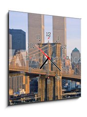 Obraz s hodinami 1D - 50 x 50 cm F_F332057516 - View of the World Trade Towers, Brooklyn Bridge with TV helicopter, New York City, NY