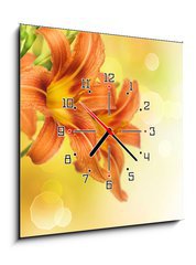 Obraz s hodinami   Yellow Lily Flower border design, 50 x 50 cm