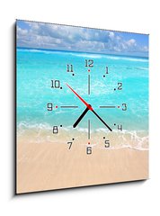 Obraz s hodinami 1D - 50 x 50 cm F_F33483218 - Caribbean turquoise beach perfect sea sunny day