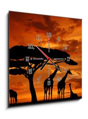 Obraz s hodinami 1D - 50 x 50 cm F_F33526159 - herd of giraffes in the setting sun