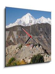 Obraz s hodinami 1D - 50 x 50 cm F_F33766508 - Buddhist Monastery and Dhaulagiri peak, Nepal