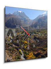 Obraz s hodinami 1D - 50 x 50 cm F_F33766858 - Mountain landscape and Thorung La pass, Nepal