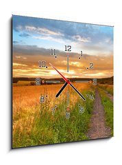Obraz s hodinami 1D - 50 x 50 cm F_F33827076 - A sunset photo of road and countryside - Zpad slunce fotografie silnice a krajiny