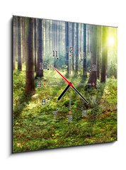 Obraz s hodinami 1D - 50 x 50 cm F_F33862548 - Forest Sunset - Lesní slunce