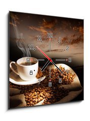 Obraz s hodinami 1D - 50 x 50 cm F_F34083864 - Steaming cup of coffee