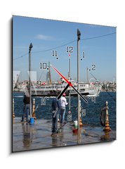 Obraz s hodinami 1D - 50 x 50 cm F_F34157096 - Fishermen in Istanbul, Turkey - Rybi v Istanbulu, Turecko