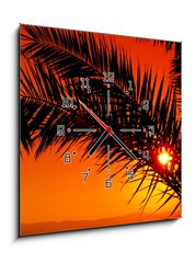 Obraz s hodinami 1D - 50 x 50 cm F_F3480088 - palm tree during sunset - palmový strom při západu slunce